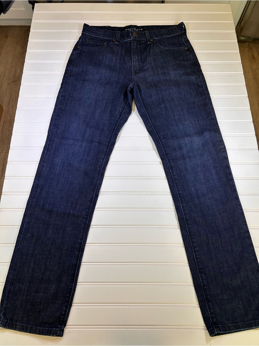 Mott & Bow Mosco Jeans Mens 31x32 Dark Wash Indigo Denim Straight Slim Stretch - Picture 2 of 15